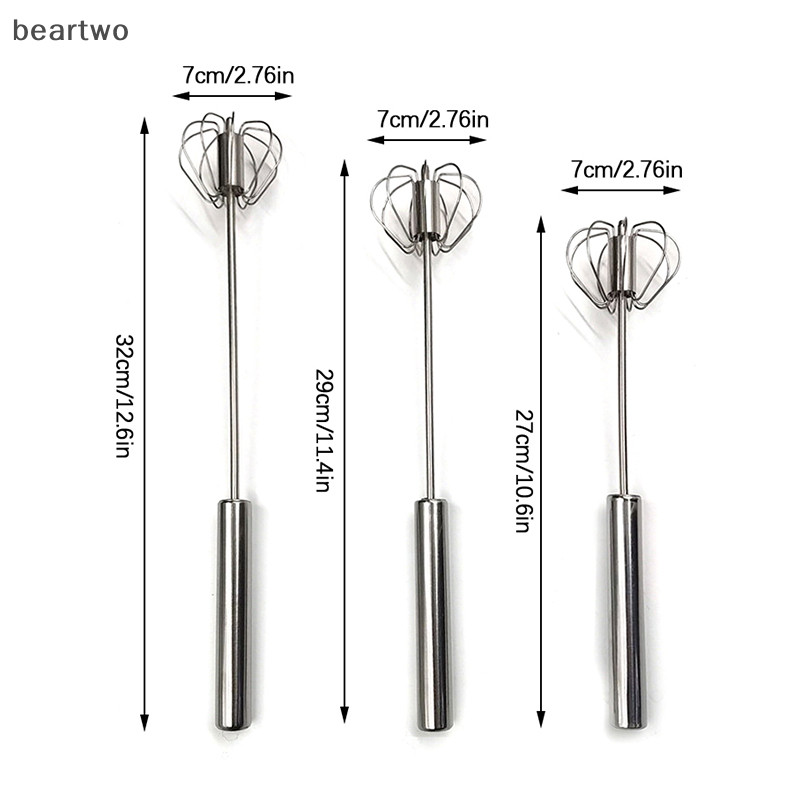 < Beartwo > Máy đánh trứng bằng thép không gỉ 304 Máy đánh trứng bán tự động Máy trộn tay bằng tay Máy khuấy trứng tự xoay Phụ kiện nhà bếp Dụng cụ làm trứng Đẹp
