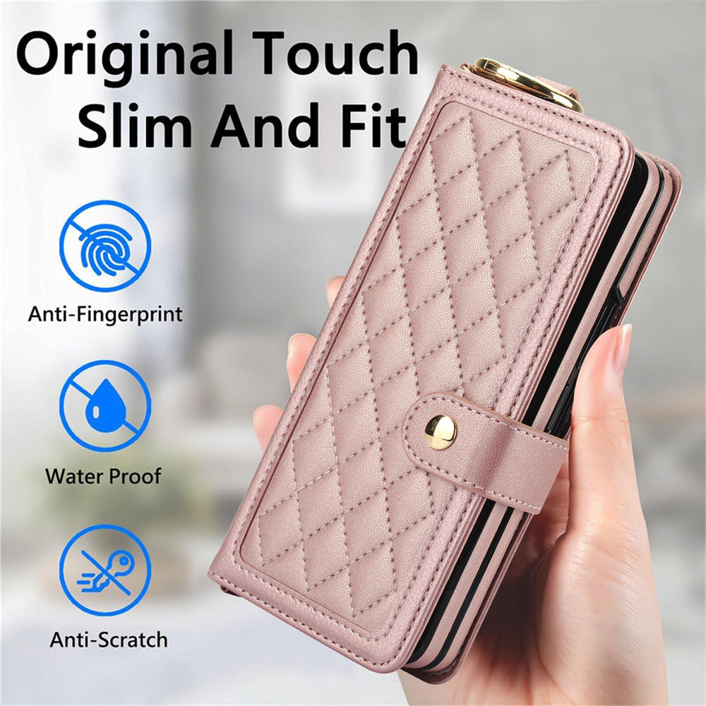 Khe cắm thẻ chặn RFID Vỏ da có hộp đựng bút cho Samsung Galaxy Z Fold 6 5 4 3 5G Vỏ điện thoại ví đeo chéo (Không có bút)