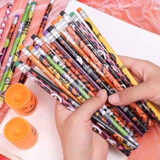 SEYAWSON 12 Chiếc Bút Chì Gỗ, Văn Phòng Phẩm Quà Tặng Sáng Tạo Halloween Viết Bút Chì, Đầu Lâu Goost Với Tẩy Bút Học Sinh
