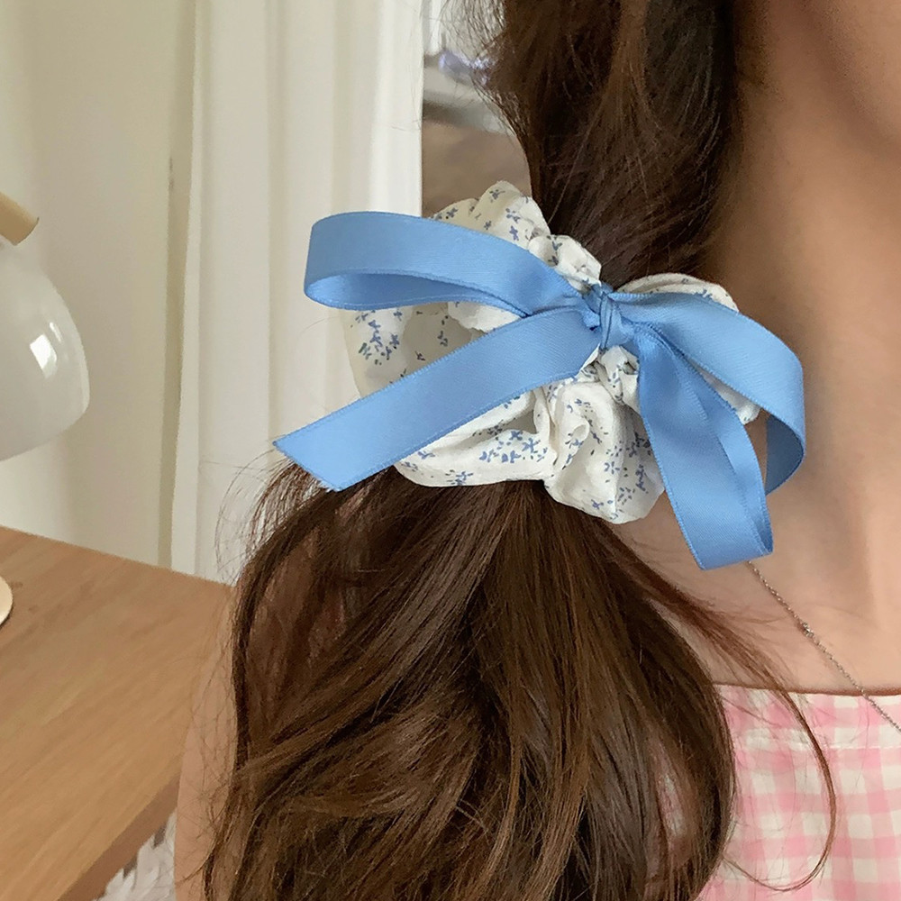 Vòng tóc ruy băng nơ hoa màu xanh​ - Dây buộc tóc ruột cỡ lớn Ruy băng Satin - Sea Salt Blue Sweet Elegant Headrope - Giá đỡ đuôi ngựa đôi cho bé gái - Phụ kiện tóc thời trang dành cho nữ