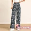 Quần ống rộng nữ Vintage in hình con voi co giãn dáng rộng Quần cạp cao