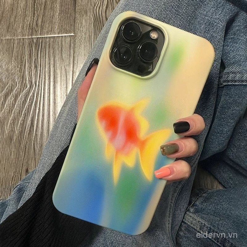Cá vàng đỏ mờ dùng cho IPhone 11 14 15 PLUS 12 PRO X XR XSMAX SE 7 8 plus 13 14 15 vỏ cứng đơn giản mẫu sành điệu ProMax Vỏ bảo vệ chống rơi BAB5