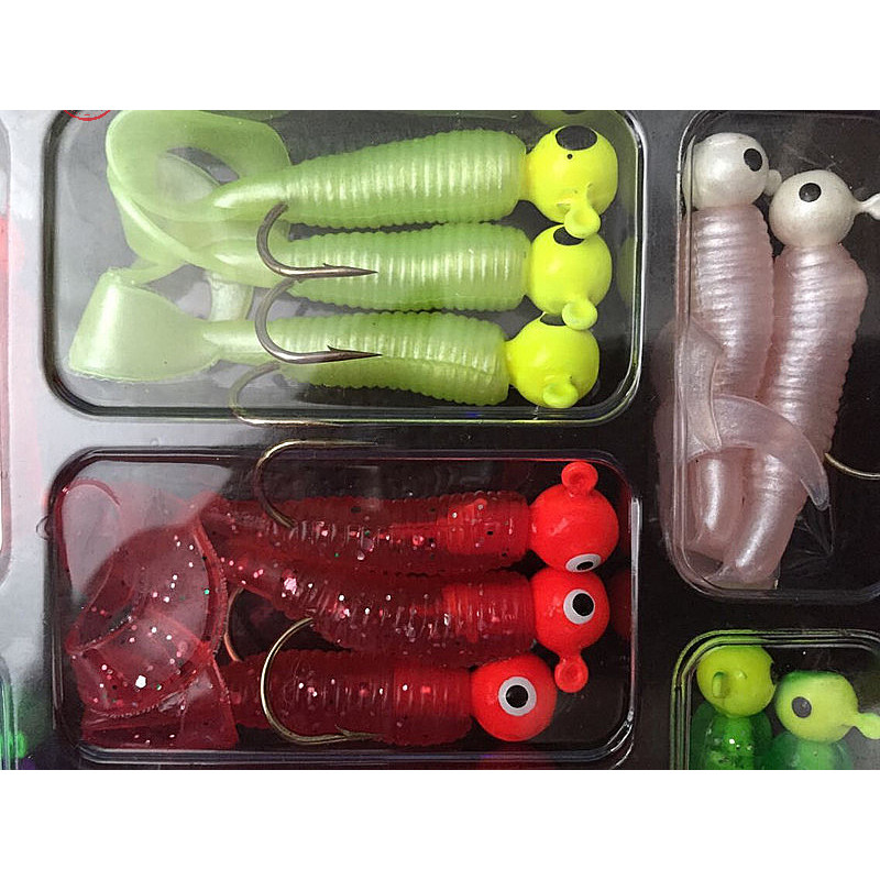 Bộ câu cá diễu hành Jig Chì Móc giun mềm Grub Mồi đuôi đơn 17 Cái VN
