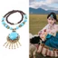 SAVORBOX Vòng cổ Bohemian, Quà tặng cổ điển Vòng cổ mặt dây chuyền Bohemian, Trang sức hợp kim thời trang Vòng cổ dài ngọc lam cho bé gái