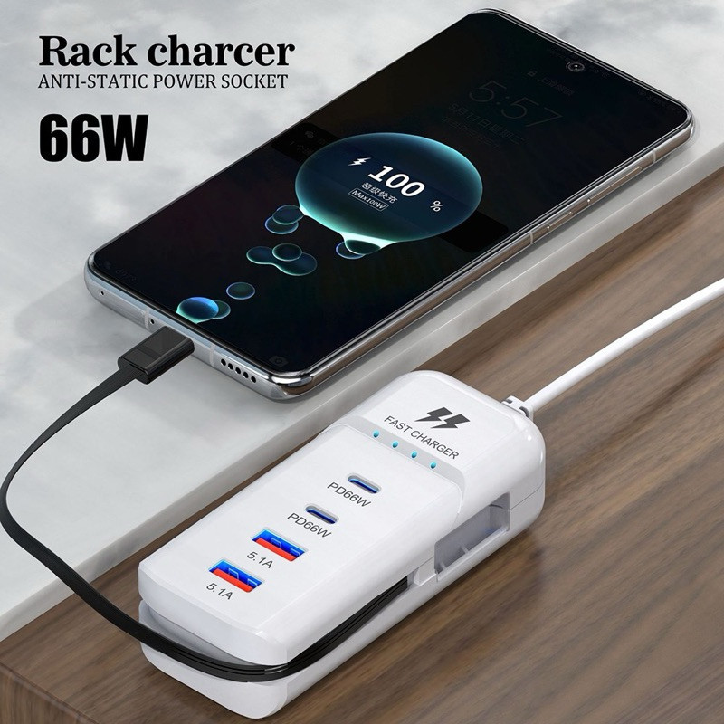 Bộ Sạc Nhanh 66W Đa Năng 5 Trong 1 Ngắt Tự Động Bảo Vệ Thiết Bị, Sạc 5 Thiết Bị cùng 1 lúc