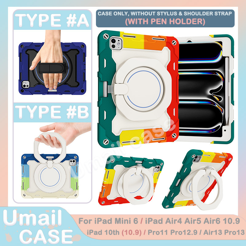 Dành Cho iPad Air4 Air5 Air6 iPad 10th Gen 10.9 Pro 11 2018 2020 2021 2022 Pro 12.9 Air 13 Pro 13 2024 360° Vỏ chân đế xoay Vỏ chống sốc hạng nặng