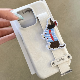 Dây đeo cổ tay chó thêu Denim Vỏ điện thoại cho iPhone15 14 13 12 11 Pro Max chống sốc bảo vệ camera chống rơi lưng cứng