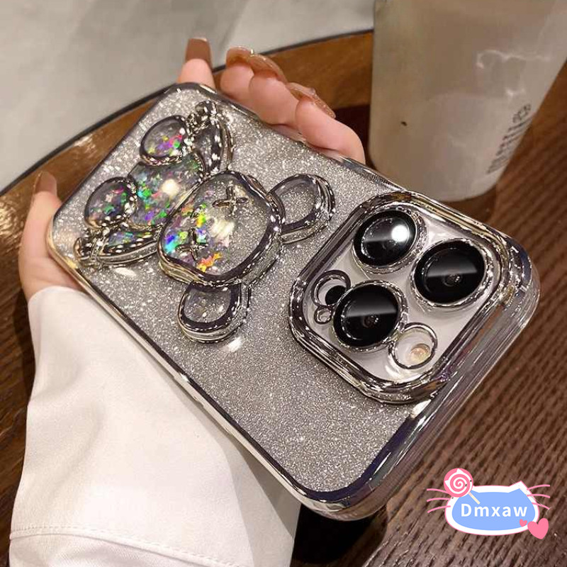 Ốp điện thoại Gấu Lấp Lánh Cho iPhone 12 11 Pro Max 12 Mini XS Max X XR 8 7 6 6S Plus SE 2020 Shinning Back Case Liquid Quicksand Bạo Lực Gấu Bìa Mềm