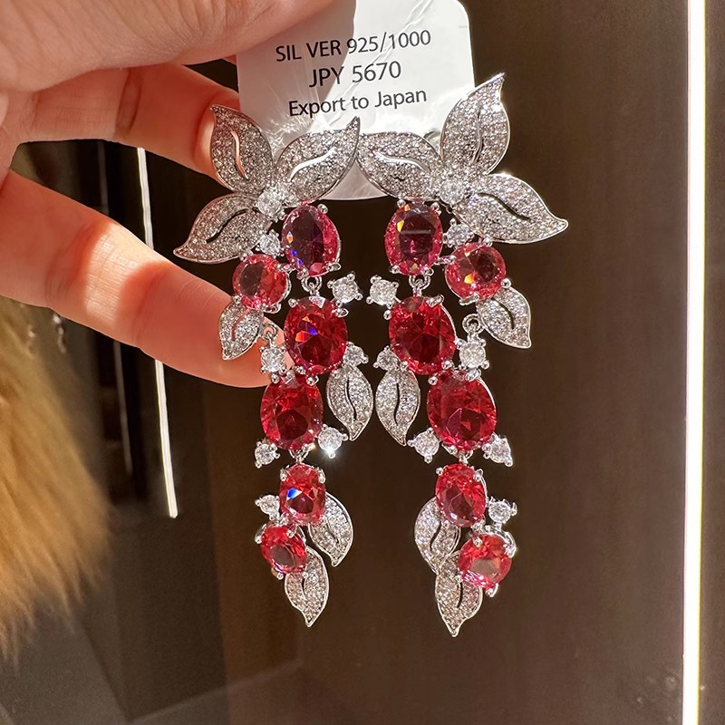 Bông tai tua rua dài Zircon sang trọng nhẹ Bông tai hoa lá tinh tế thời trang