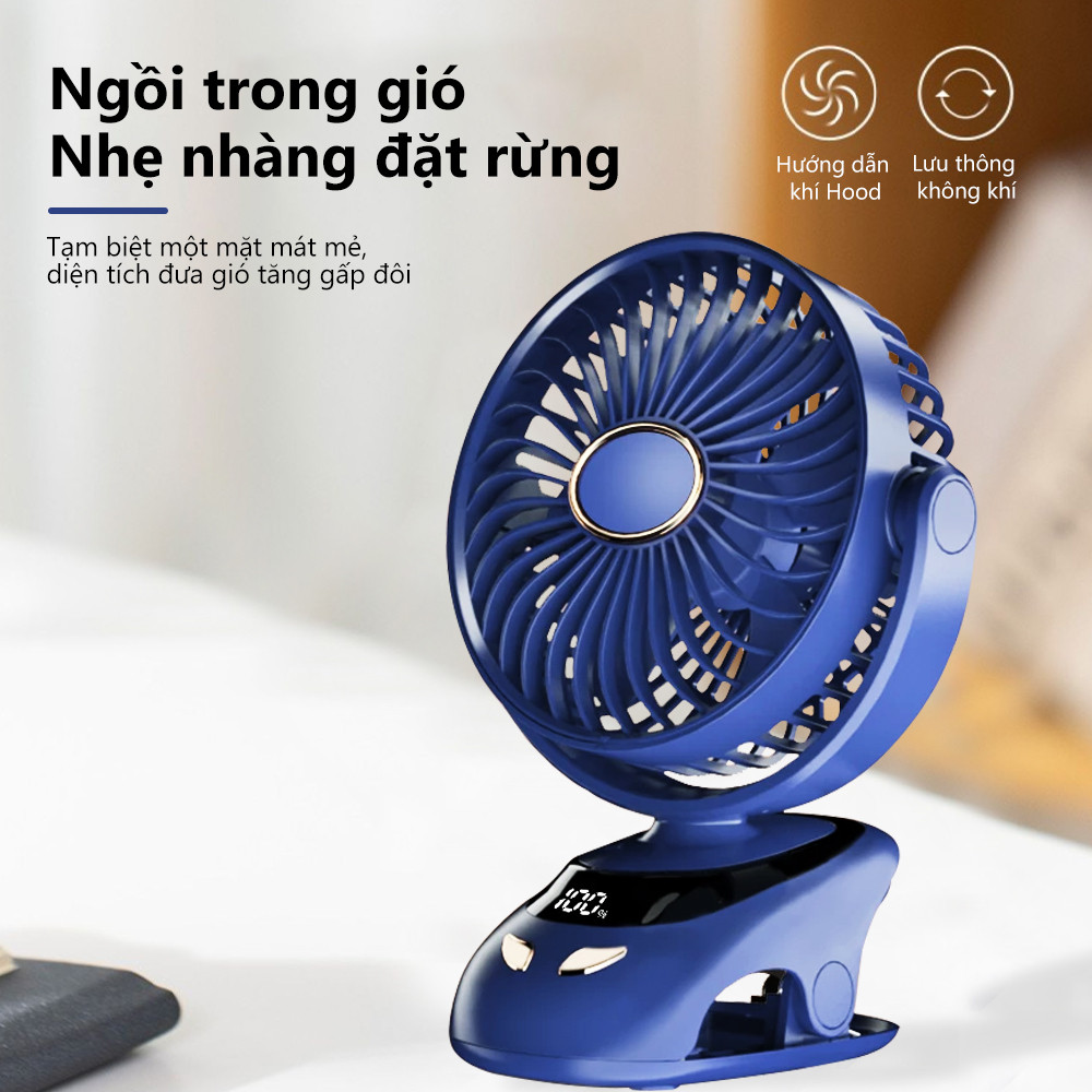 Quạt USB Goojodoq 3000MAh Bàn Xoay Mini Kẹp Di Động Màn Hình LED Di Động 5tốc độ