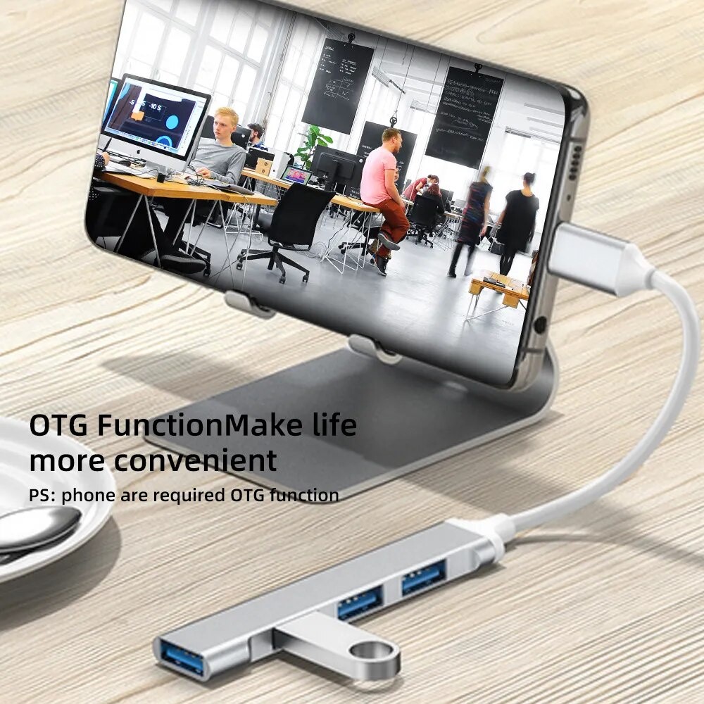 Hub USB Hub Dock Type C 3 trong 1 USB 3.0 4 Cổng Đa Bộ Chia Adapter OTG Cho USB 3.0 2.0 Cổng