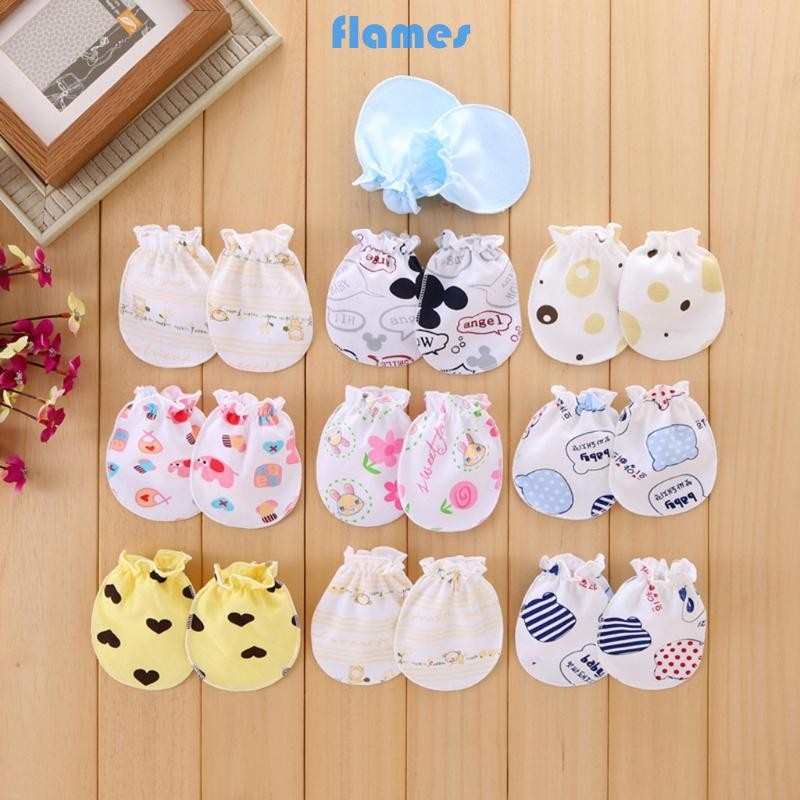 Fl Bộ găng tay sơ sinh dễ thương 1 cặp 0-6 tháng tuổi Găng tay không trầy xước in hình đáng yêu