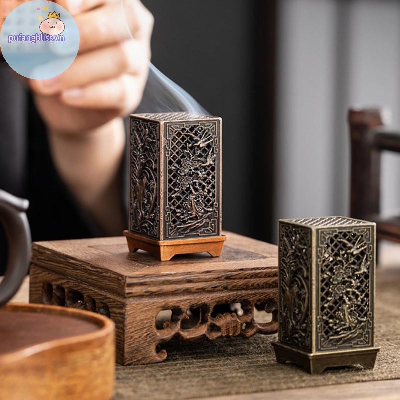 Pufangbliss Vuông Dọc Lư Hương Nhỏ Xiangyun Hợp Kim Hương Trong Nhà Trang Trí Nhà Trung Quốc Mận Hương Đốt VN