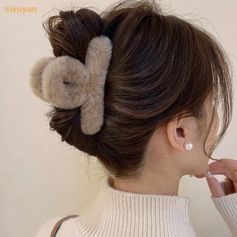 Siyuyan Sữa Mềm Cà Phê Màu Series Lông Tơ Sang Trọng Back Updo Vuốt Tóc Ấm Lớn Sang Trọng Kẹp Barrettes Vuốt Tóc VN