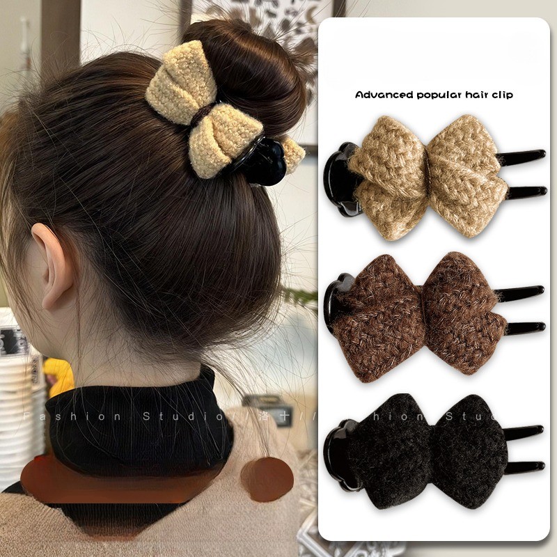 Kẹp Tóc Nữ Màu Cà Phê Nơ Bóng Kẹp Tóc Thu Đông Sang Trọng Phụ Kiện Tóc Thời Trang Phụ Kiện Tóc