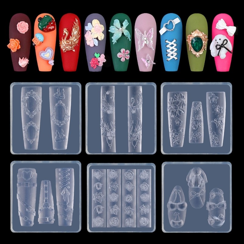 ⚝⚝Richh DIY Nail Art Khuôn Silicon Cho 3D Họa Tiết Nổi Hoa Hồng Bướm Giáng Sinh Thiết Kế Móng Tay Quyến Rũ Phụ Kiện