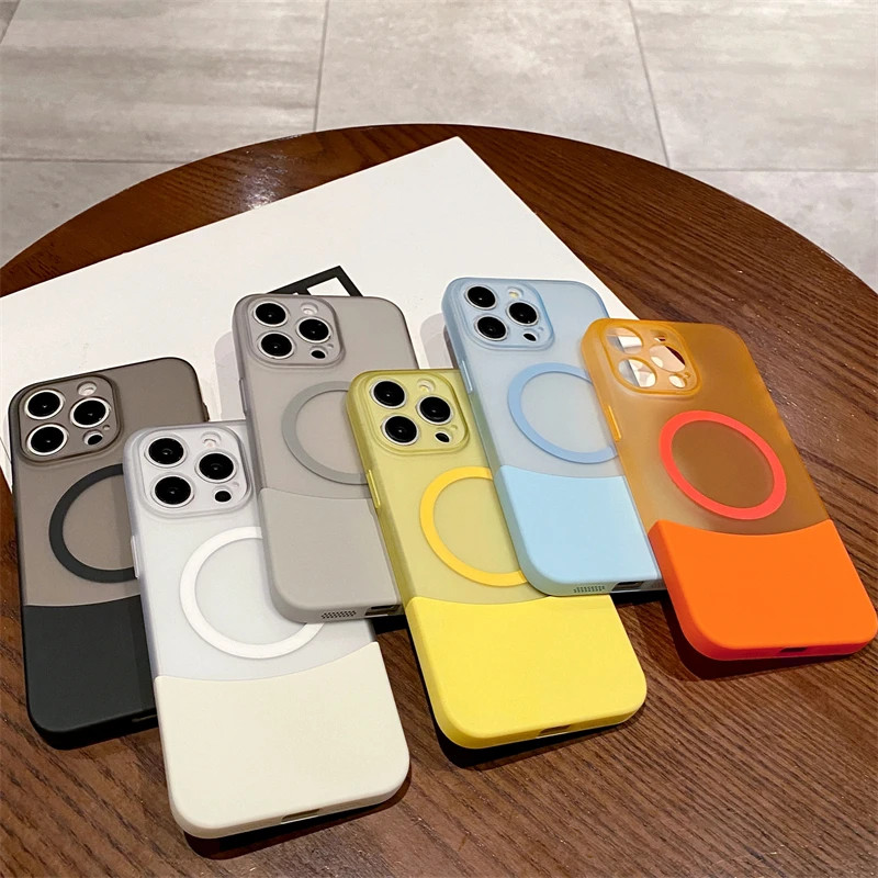 Ốp điện thoại cứng PC nối mờ 2 trong 1 cho iPhone 17 Air 16 Pro Max 15 Plus 14 13 12 11 Crystal Hit Color Vỏ sạc không dây trong suốt