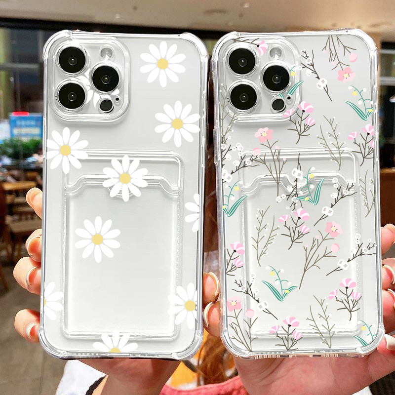 Nụ Cười Dễ Thương Hoa Cúc Đựng Thẻ Ảnh Ví Điện Thoại Cho Xiaomi Redmi Note 13 14 Pro Plus 5G 4G 12 Vỏ Silicon Mềm TPU Hoạt Hình Chống Sốc