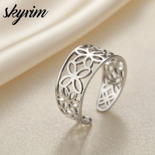 Skyrim Rỗng Hoa Nhẫn Mở Có Thể Điều Chỉnh Cặp Đôi Nhẫn Titan Thép Không Gỉ Nhẫn Trang Sức