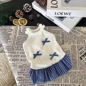 【Ready Stock】 Bow Suspenders Dress Teddy Bichon Yorkshire Pet Dog Cat Clothes Summer Breathable Thin BPku