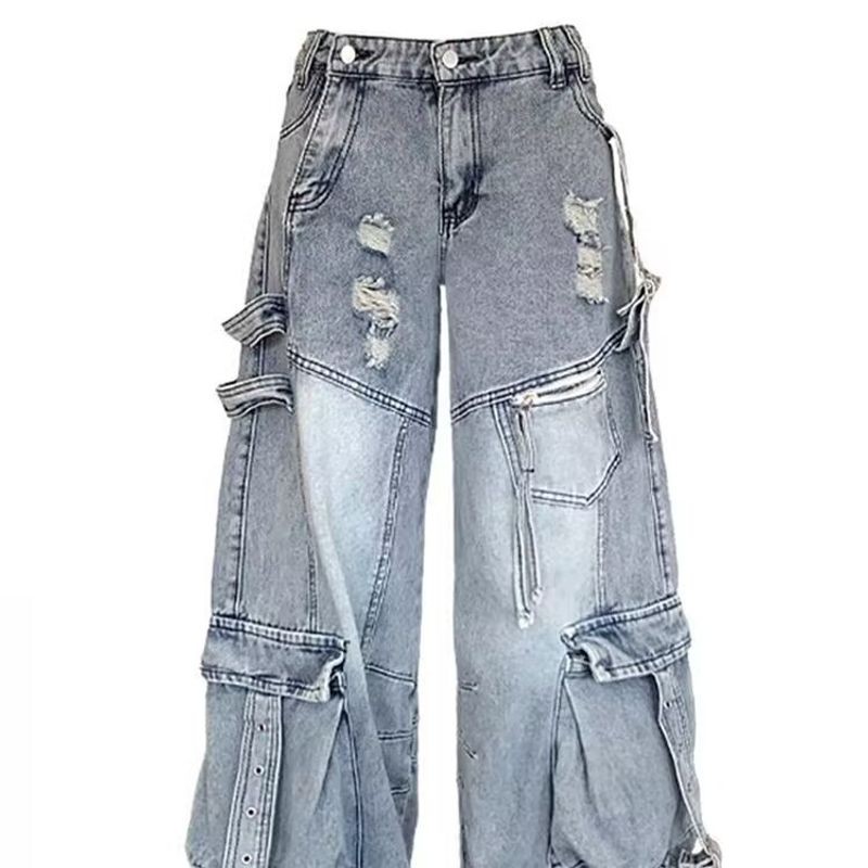 Quần denim độc đáo có dây buộc cho nữ, thời trang và thoải mái