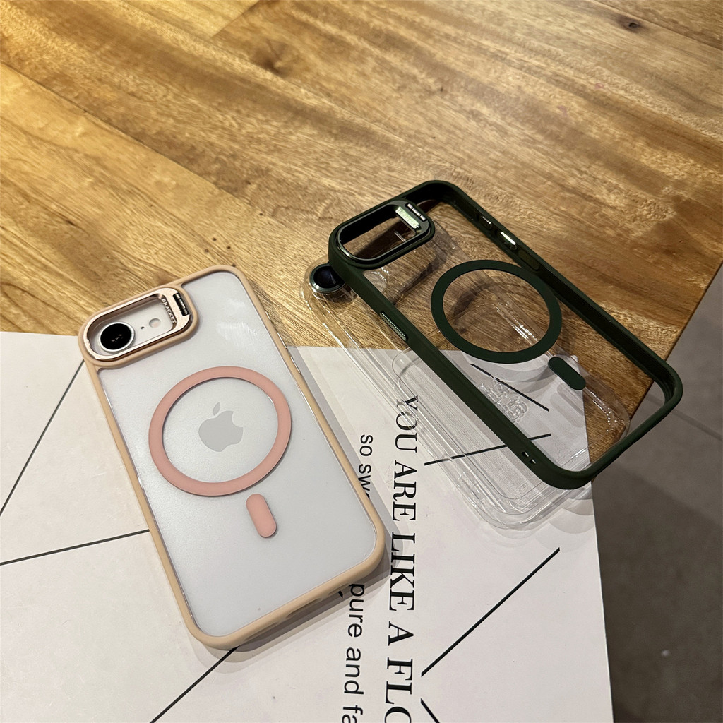 Ốp Điện Thoại Trong Suốt Sang Trọng Trong Suốt IPhone 16 15 14 13 12 11 Pro Max 16E Plus Chân Đế Kính Bảo Vệ Ống Kính