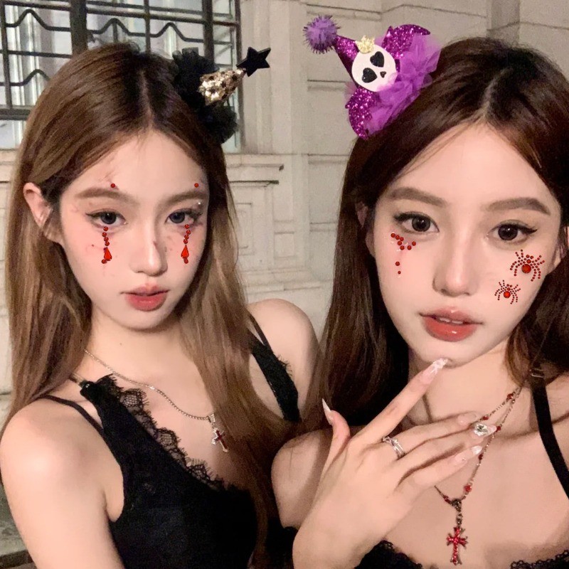2 / 4 Cái - Miếng Dán Mặt Kim Cương Người Ngoài Hành Tinh Dark Spider - Miếng Dán Trang Phục Tự Dính Tiệc - Nhãn Dán Series Halloween - Đề Can Hình Xăm Giả Cosplay