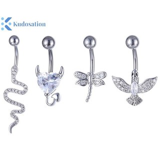 Kudosation Pha Lê Bụng Nút Nhẫn Hình Động Vật Bụng Xuyên Thép Không Gỉ Trái Tim Rốn Cong Barbell Nhẫn Rốn Nhẫn Trang Sức Cơ Thể Gợi Cảm