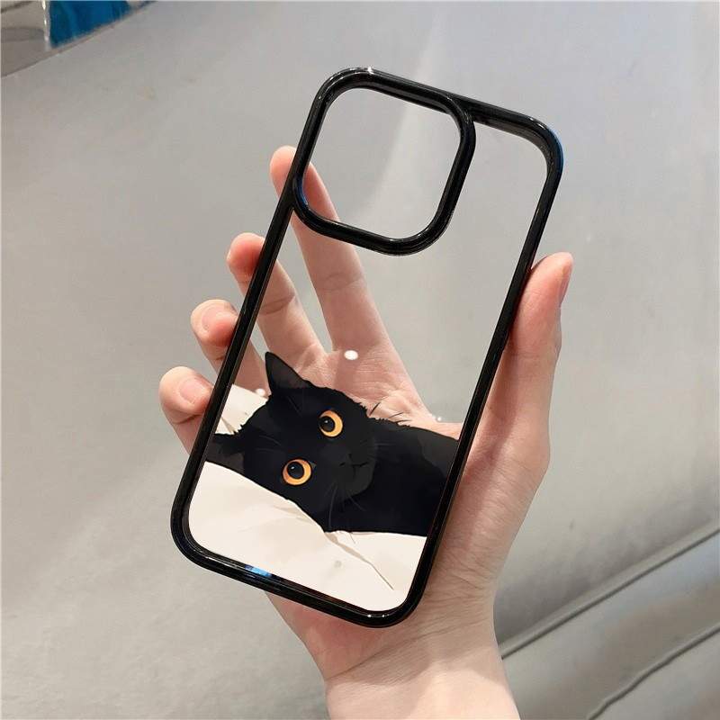 Ốp Cho iPhone 16 11 12 13 14 15 Pro Max Cho iPhone 16e XR X XS Max 7 8 Plus SE2020 2022 Vỏ Chống Sốc Silicon Trong Suốt Mèo Màu Đen Giải Trí