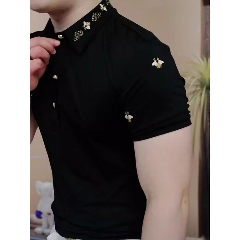 Áo sơ mi Polo nam mùa hè, đính và thêu, phong cách công sở