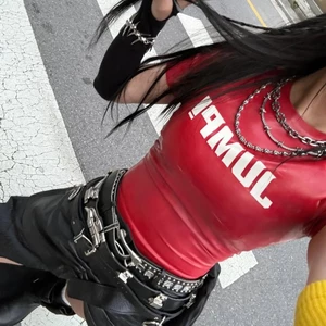 Cutenew Chữ Cái Áo Thun Cổ Tròn Rốn Lộ Skinny Nhìn Ôm Hơn Mùa Hè Nữ Mỹ Phong Cách Đường Phố