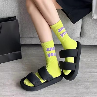 Tất nữ phong cách đường phố Hàn Quốc có chữ in, phù hợp cho ván trượt và thời trang đa năng thể thao