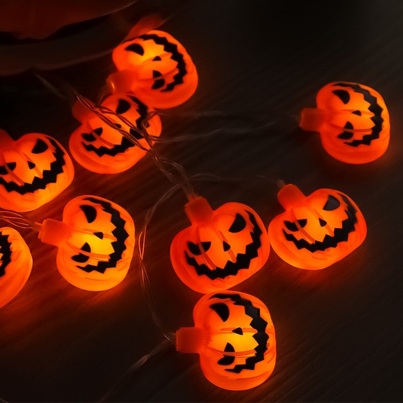 Đèn Halloween chạy bằng pin - 10 Phụ kiện bí ngô & ma đầy màu sắc, Đèn dây nhựa bền 1,5M để trang trí bàn / tường / cây, không cần dây