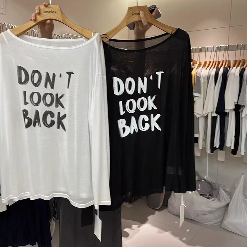Milyfashion Mùa Hè Graffiti In Chữ Một Dòng Cổ Không Dây Dài Tay T Rời Tất Cả Trận Đấu Chống Nắng Áo