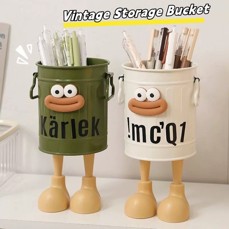 Mới Dễ Thương Miệng Lớn Bút Chì Giá Đỡ Hoạt Hình Dung Tích Lớn Để Bàn Lưu Trữ Xô Tròn DIY Mỹ Phẩm Bàn Chải Hộp Đựng Học Sinh Văn Phòng Phẩm Quà Tặng