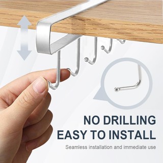 Kệ Cốc Móc Treo Cốc Dưới Tủ 6 Móc Dưới Tủ Cốc Cà Phê Móc Treo Dưới Kệ Cho Cốc Đồ Dùng Nhà Bếp Phù Hợp Với Kệ Độ Dày 0 8in Hoặc Ít Hơn kim loại đa năng đơn giản chắc chắn phù hợp dùng cho gia đình căn hộ văn phòng và không gian nhỏ