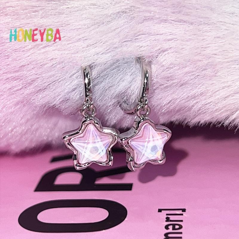 < Honeyba > Gothic Dễ Thương Giấc Mơ Cổ Tích Ánh Trăng Đá Ngôi Sao Mặt Dây Chuyền Bông Tai Cho Egirl Y2K EMO 2000s Bông Tai Kẹp Goth Vintage Phụ Kiện Trang Sức