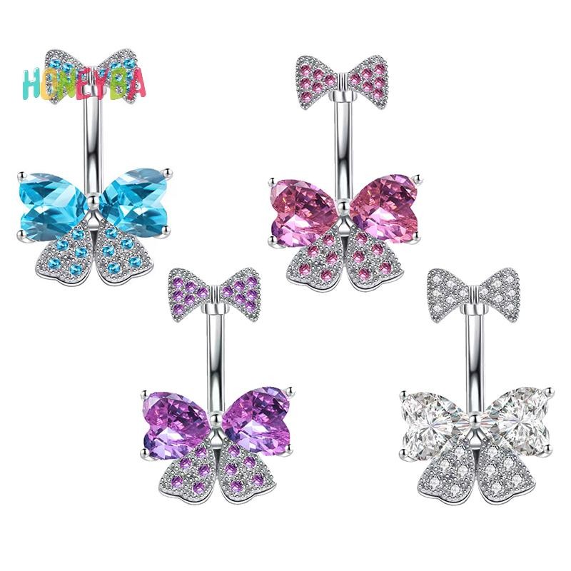 < Honeyba > Zircon Nơ Pha Lê Bụng Nút Nhẫn Xuyên Rốn Nhẫn Trang Sức Cơ Thể Cho Nữ Thời Trang Body Piercing Trang Sức