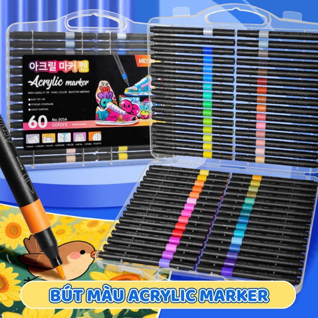 Bộ Bút Lông Màu Vẽ Acryli - Bút Màu Tiện Lợi, Vẽ Được Trên Nhiều Bề Mặt Cho Bé Thảo Sức Sáng Tạo