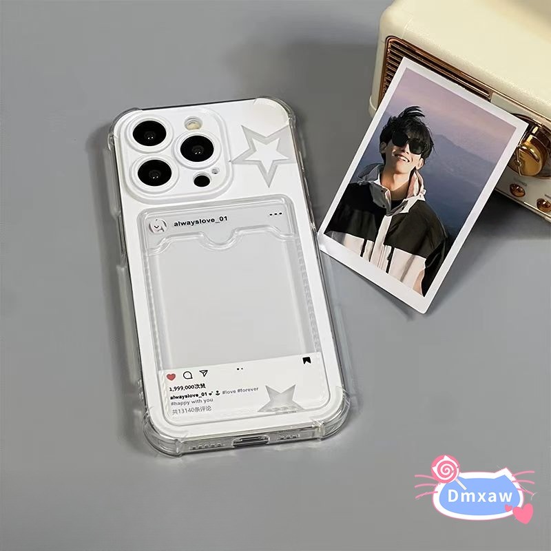 Ins Style Star Card Holder Ốp Điện Thoại Cho iPhone 17 Pro Max 16E 16 15 14 Plus 13 12 Mini 17 16 15 14 13 12 Pro Max Bao Khung Bốn Góc Trong Suốt Chống Rơi Vỏ Mềm