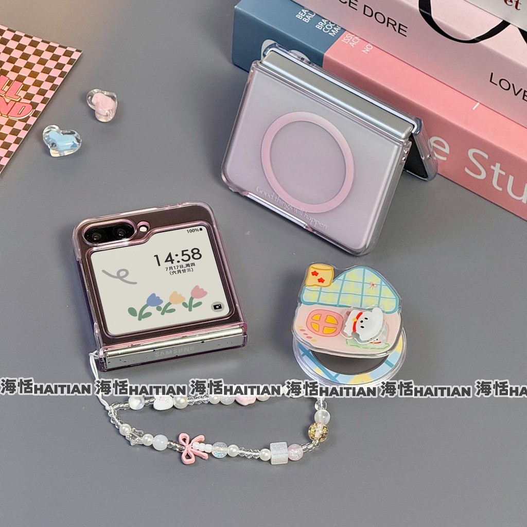Thích Hợp Cho Samsung Galaxy ZFlip7 Kore Màu Tím Chuyển Màu Từ Hoạt Hình Giá Đỡ Vỏ Điện Thoại Có Thể Gập Lại Cho ZFlip 7 FE 6 5 4 3 5G N3Flip MixFlip 2 Dây Bảo Vệ