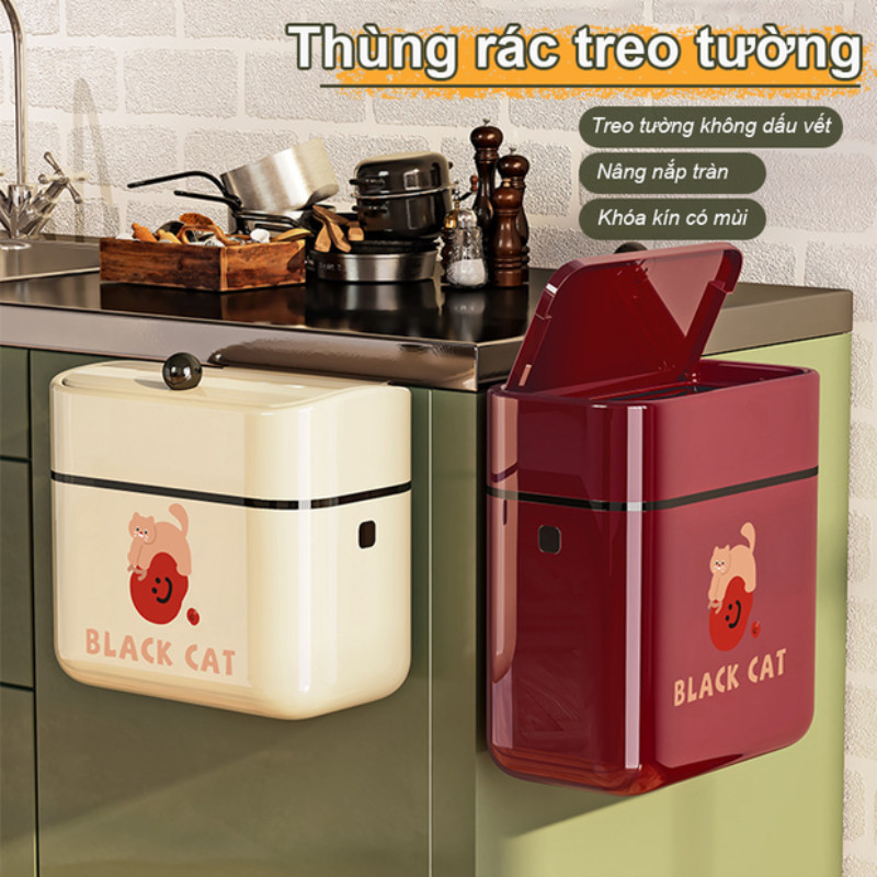 Thùng Rác Dán Tường Treo Tủ Bếp 9L, Nắp Lật thông minh, Tiện Dụng Cho Nhà Bếp Gắn Trong Nhà Vệ Sinh