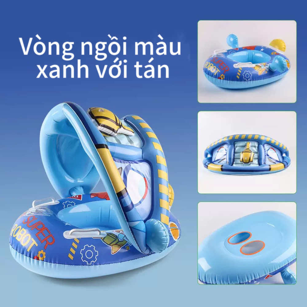 Baby Swimming Seat Boat with Handrails PVC Cartoon Children Swimming Sunshade Boat Detachable Swimming Ring
