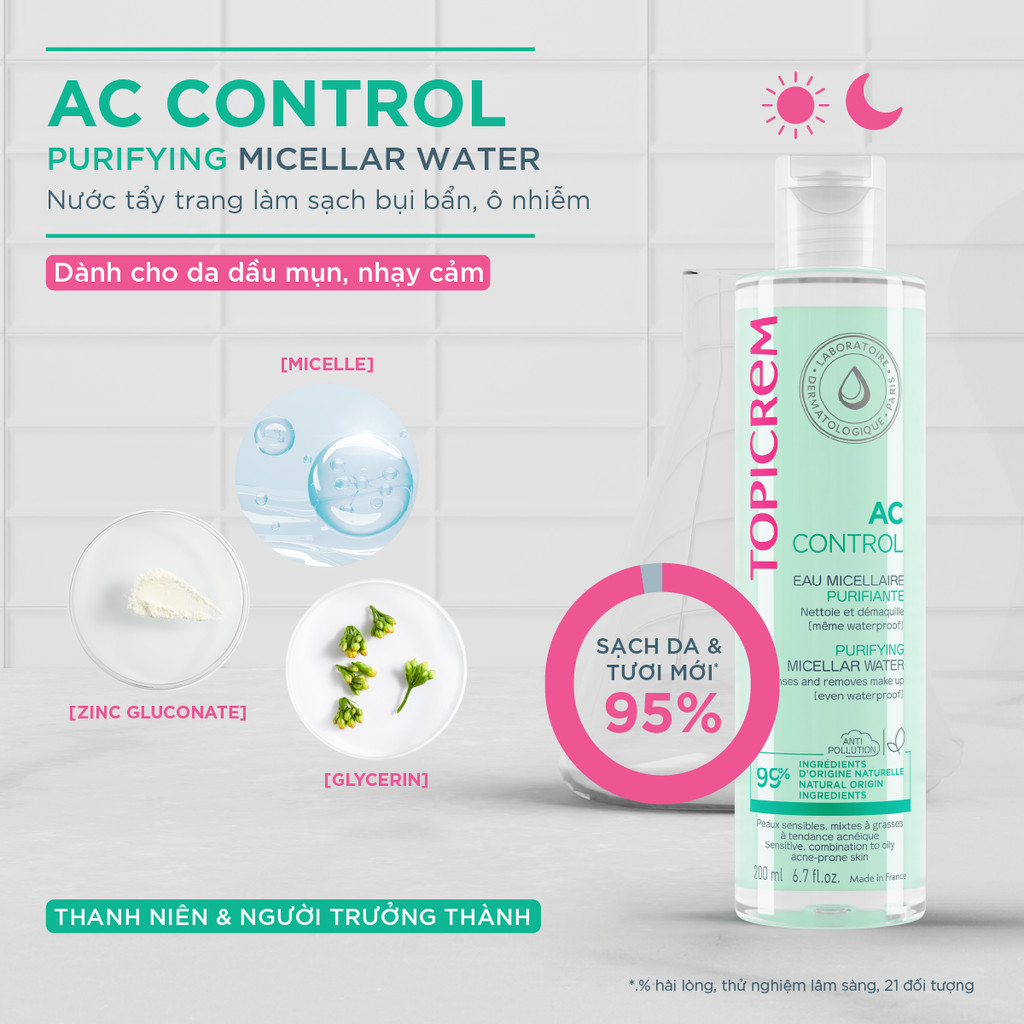 Nước tẩy trang dành cho da dầu mụn TOPICREM AC CONTROL PURIFYING ...