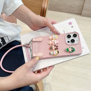Phim Hoạt Hình Dễ Thương 3D Cô Gái Khóc Màu Hồng Da Mềm Wrsit Dây Đeo Ốp Lưng Điện Thoại iPhone 17Promax 16Pro 12 13 14 15 Pro Max Sweet Girly Chống Sốc Vỏ Di Động