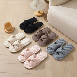 Phong Cách Mới Vải Lanh Cross Cotton Dép Hộ Gia Đình Trong Nhà Ấm Áp Dép Nữ