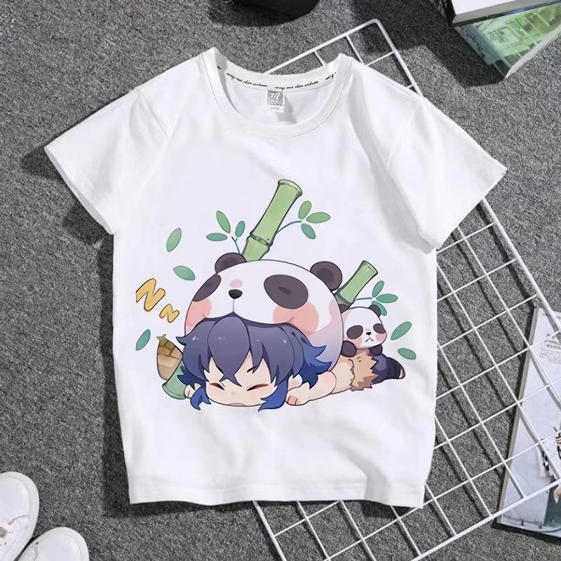 Demon Slayer Anime Tanjiro và Tre Panda In Hình Áo Thun Nữ Tay Ngắn Mùa Hè Thường Ngày