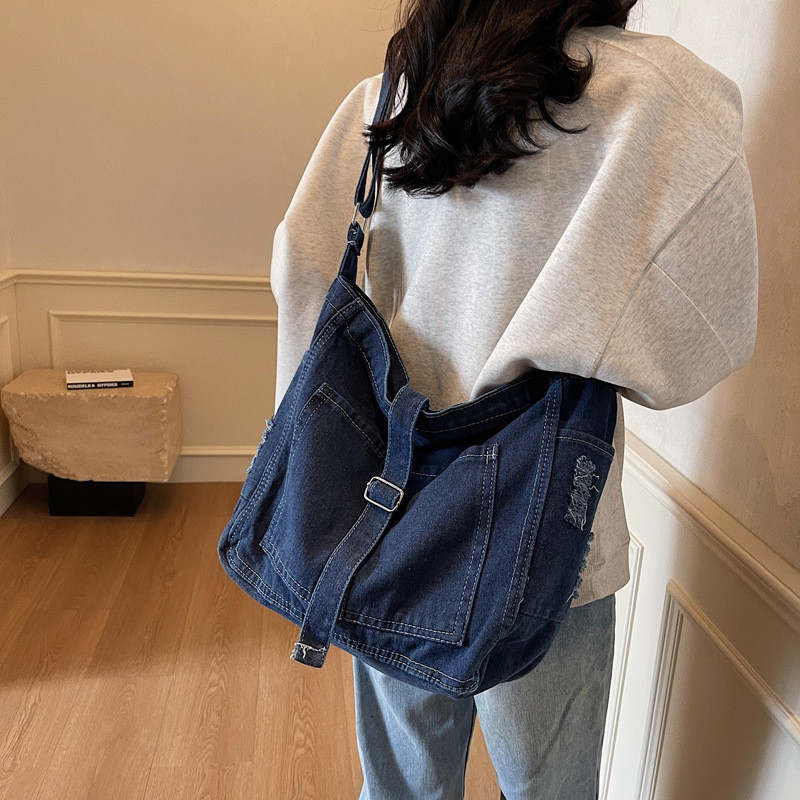 【Best Seller】Túi Denim Nữ Retro Phong Cách Hàn Quốc Dung Tích Lớn Đeo Vai Đeo Chéo Đi Làm Đi Học
