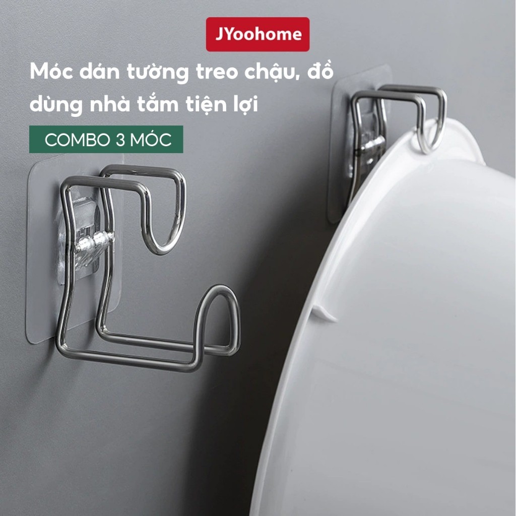 COMBO 3 Móc Treo Chậu Thau Dán Tường Inox 304 Móc Treo Khăn Quần Áo Đồ Nhà Bếp Phòng Tắm