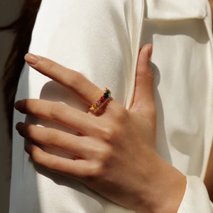 Nhẫn mở zircon nhiều màu sắc, thiết kế tối giản sang trọng dành cho nữ